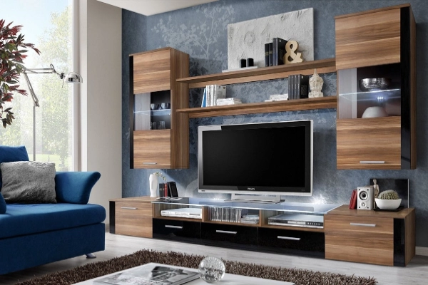 Tv unit with hidden storage behind